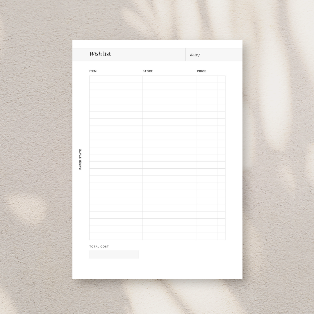 A5 | Ring binder | Insert | WISH LIST | 10 sheets | 20 pages