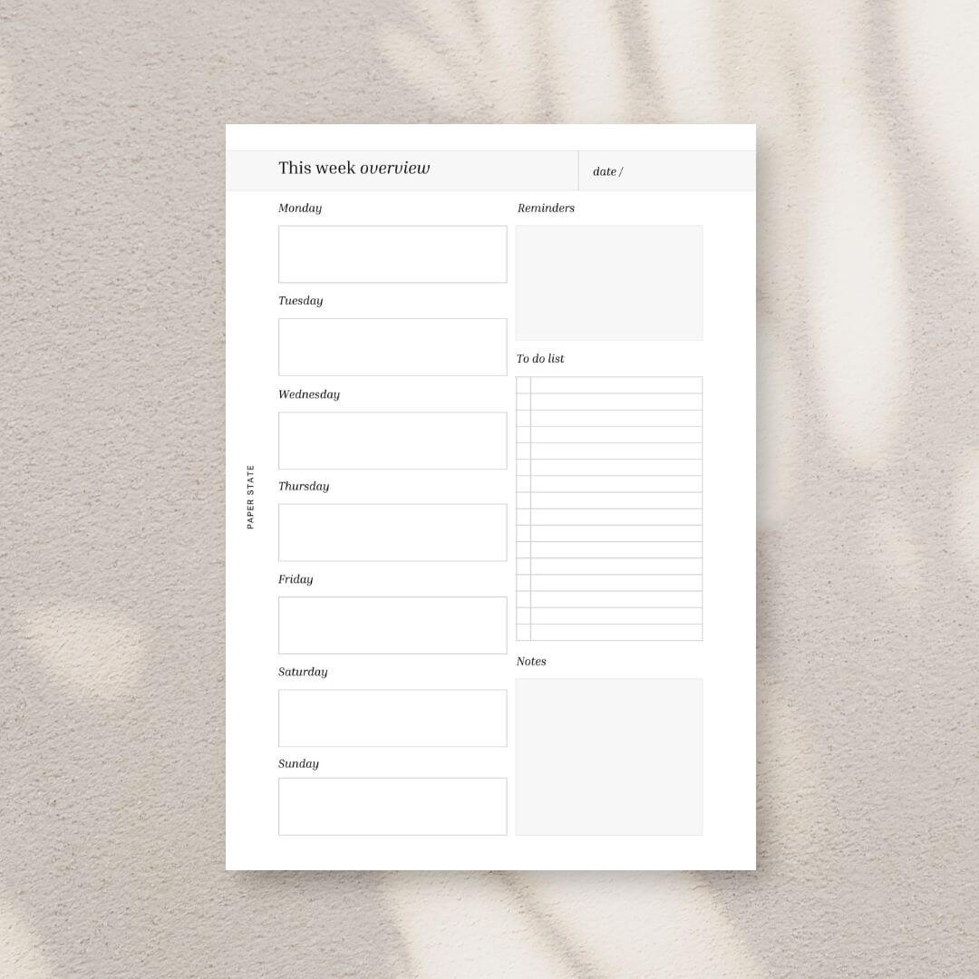 A5 | Ring binder | Undated weekly planner insert set