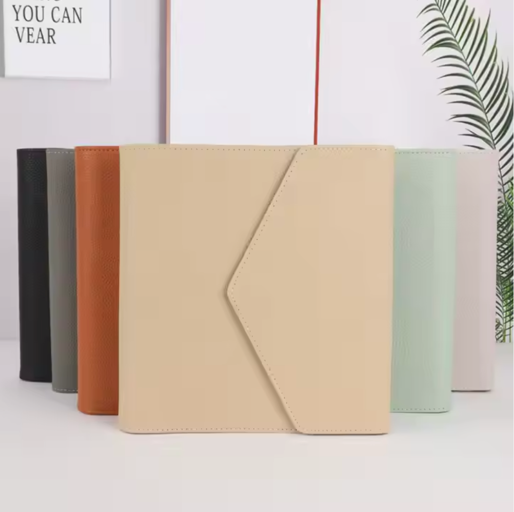 Beige A5 6-ring pebble vegan leather planner cover