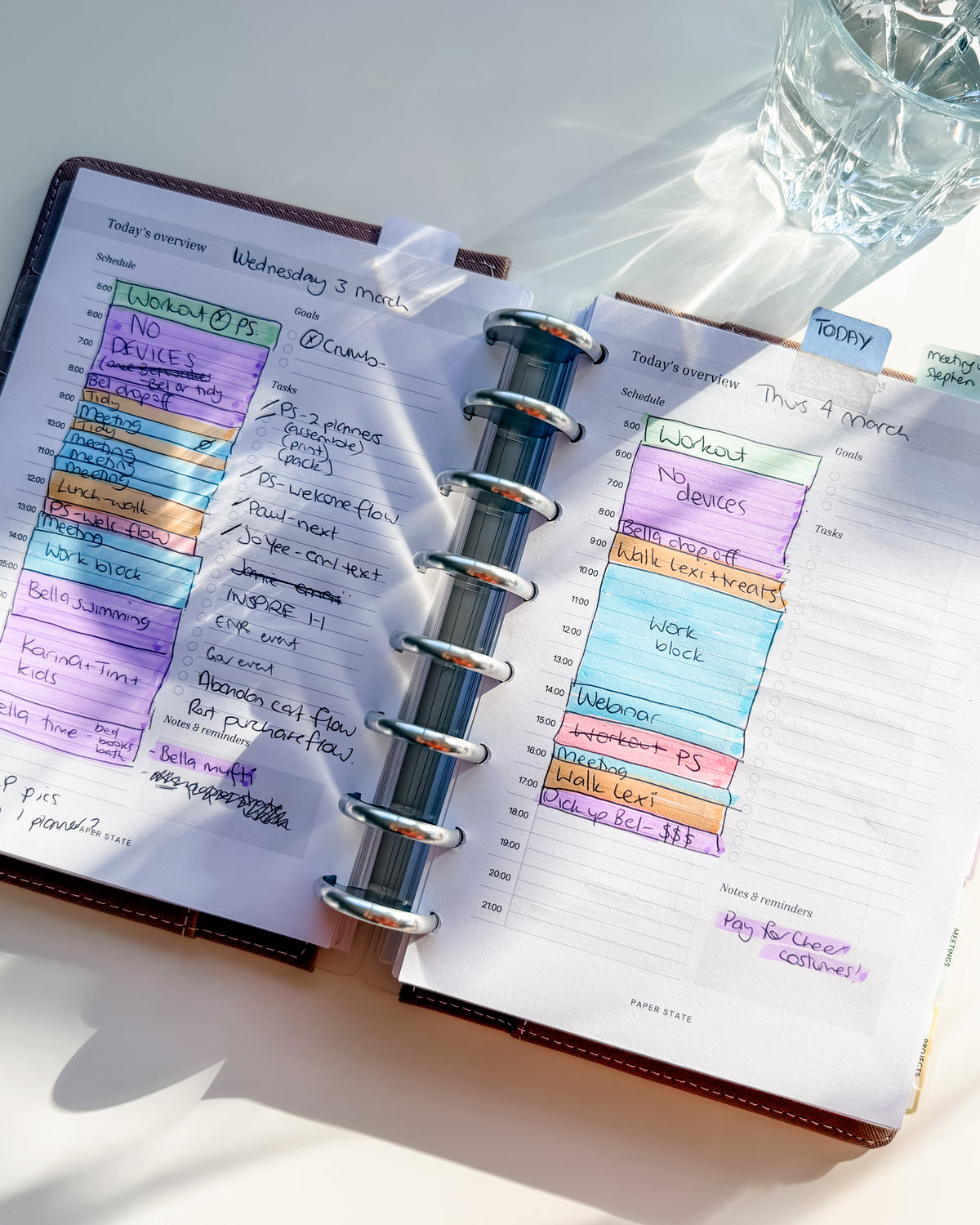 A5 Daily Overview Undated — A5 discbound insert — refillable planner pages, close-up