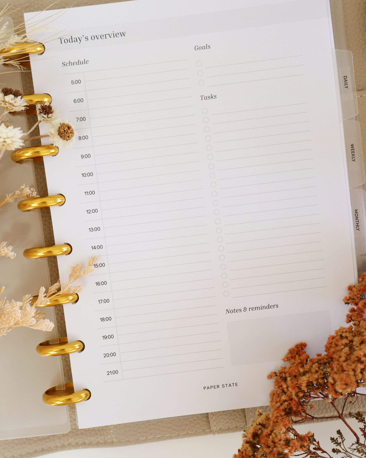 A5 Daily Overview Undated — A5 discbound insert — refillable planner pages