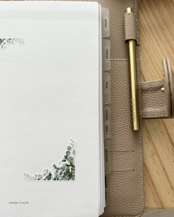 A5 Transparent divider tabs blank with stickers — tab dividers for discbound planners, close-up