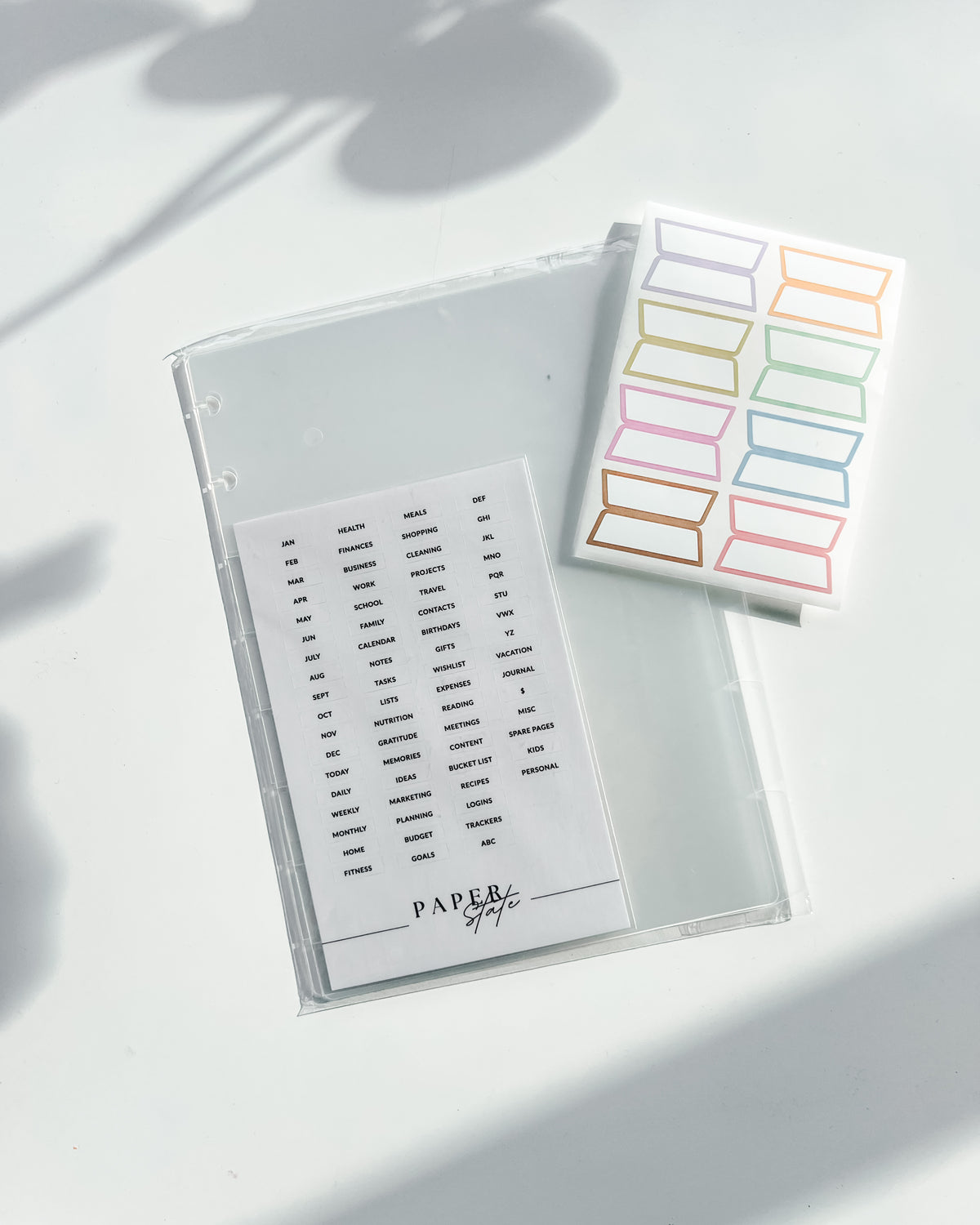 A5 Transparent divider tabs blank with stickers — tab dividers for discbound planners, lifestyle photo