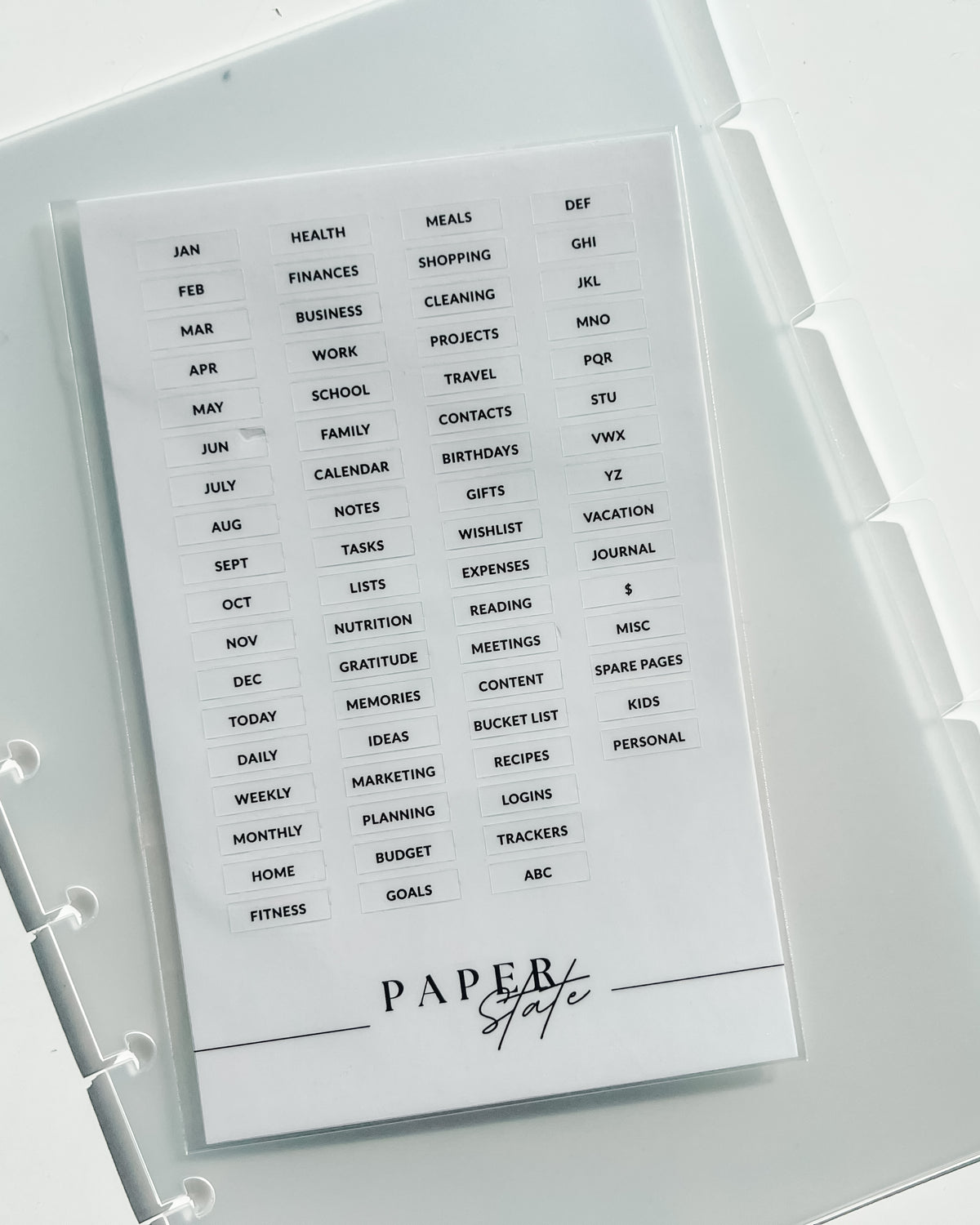 A5 Transparent divider tabs blank with stickers — tab dividers for discbound planners