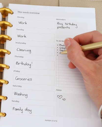 A5 Weekly Schedule Undated — A5 discbound insert — refillable planner pages, styled photo