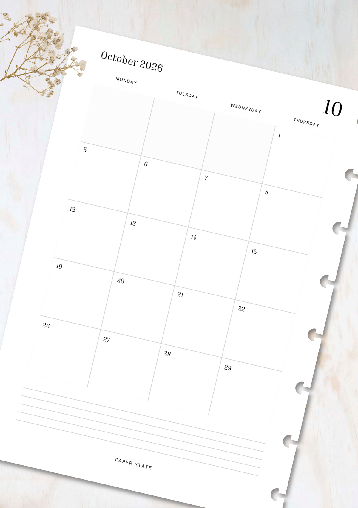 Monthly Calendar July 2026–June 2027 — refillable A5 planner insert