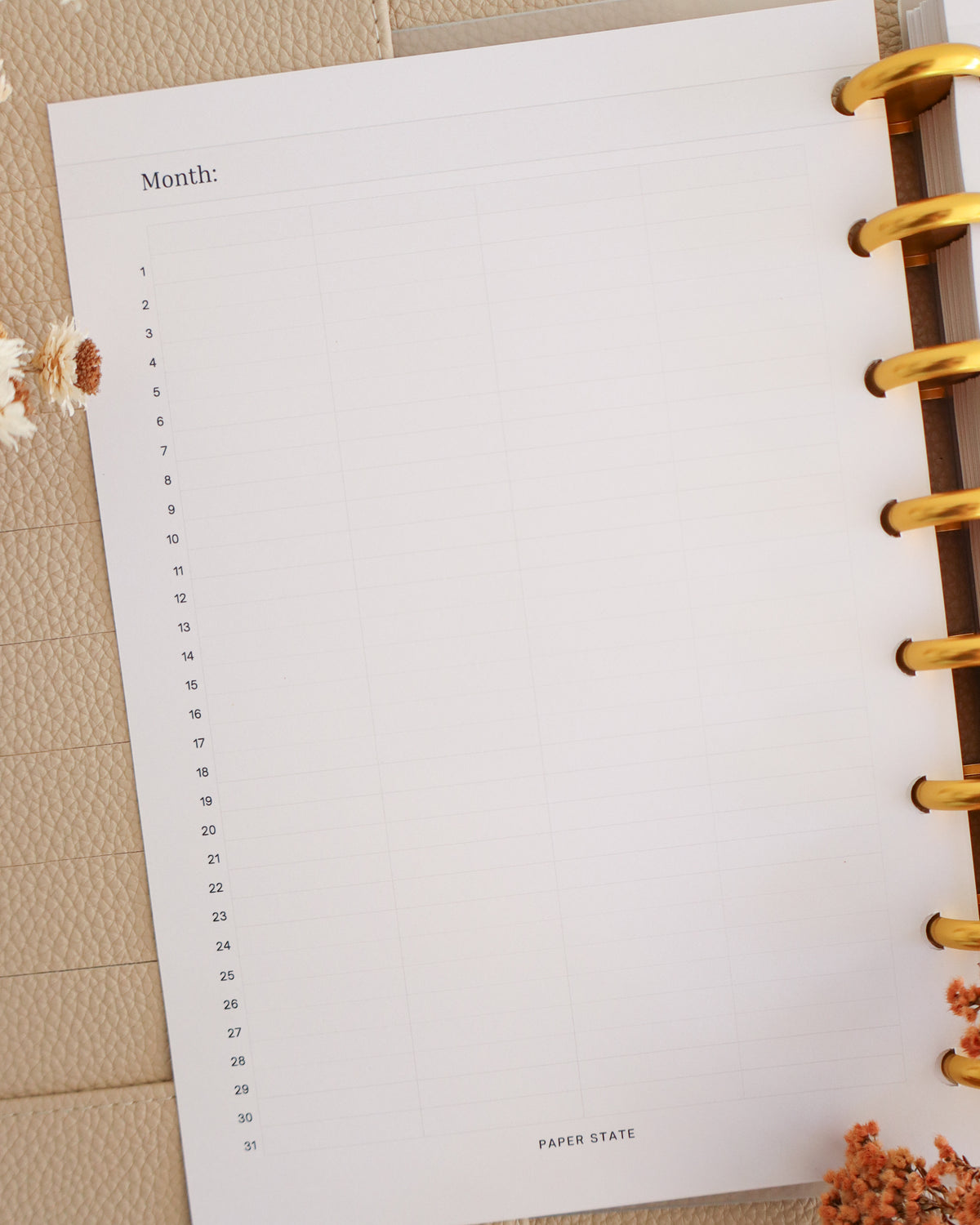 Monthly Calendar Undated — refillable A5 planner insert, lifestyle photo