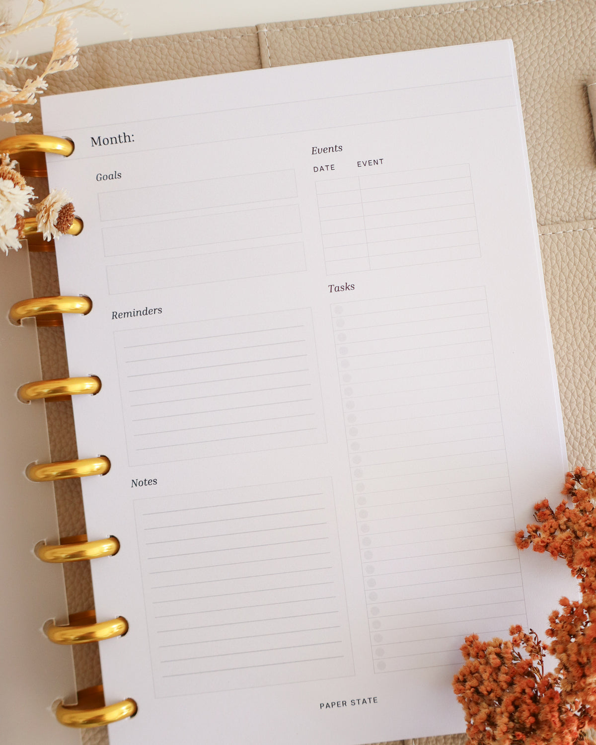 Monthly Calendar Undated — refillable A5 planner insert