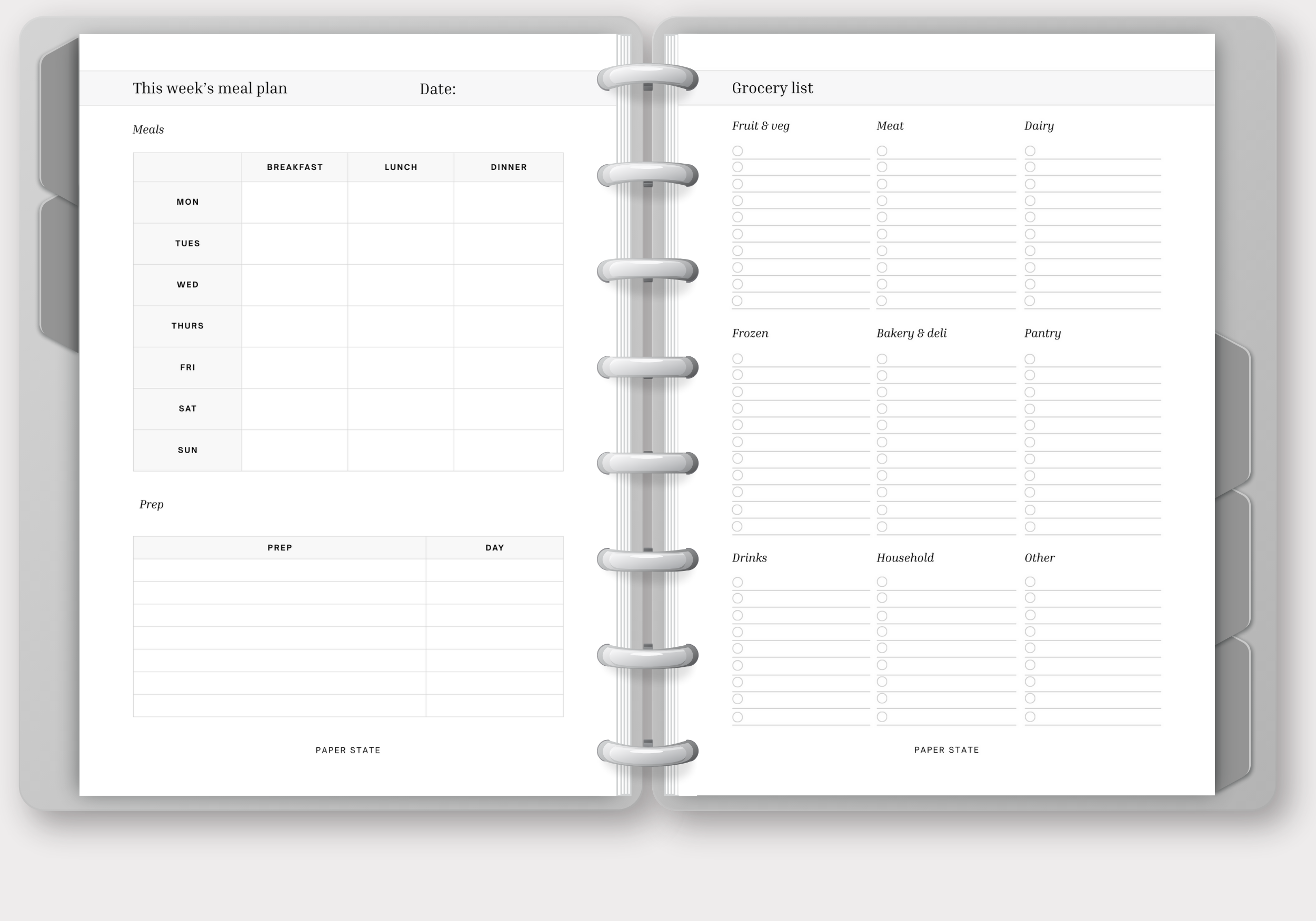 Home planning inserts — meal, budget & household