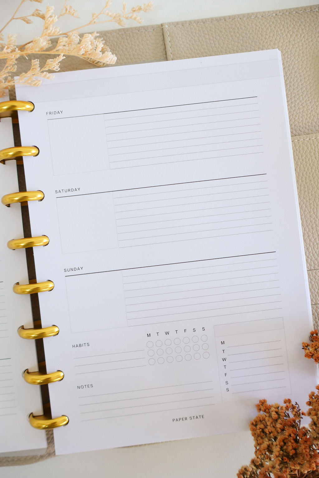 Weekly Journal Undated — refillable A5 planner insert, flat lay
