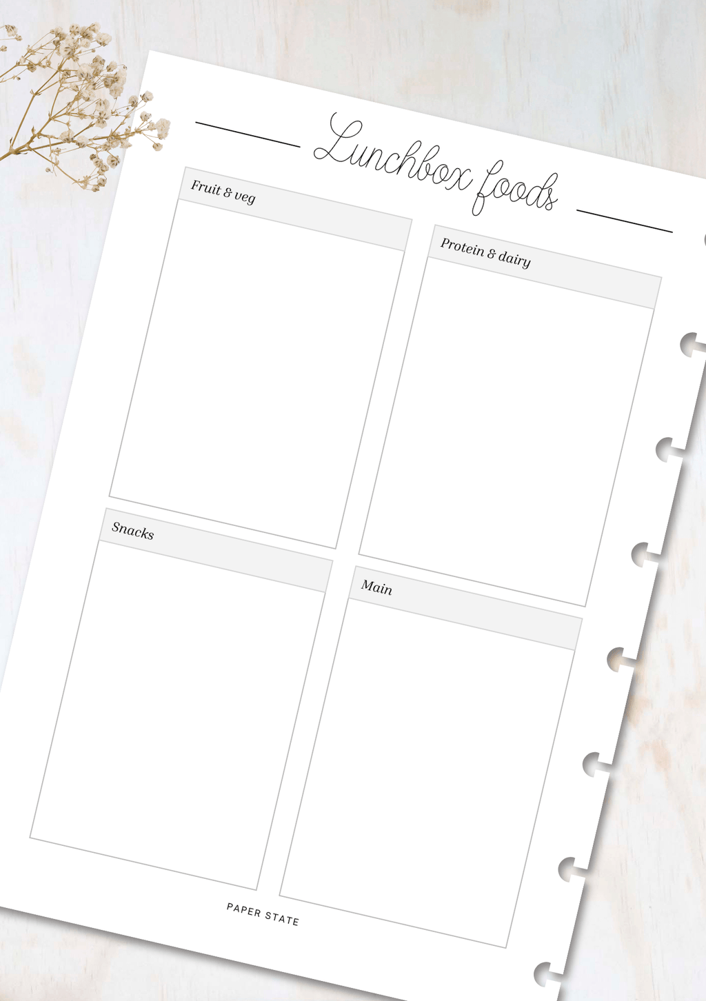 Family meal planning insert set