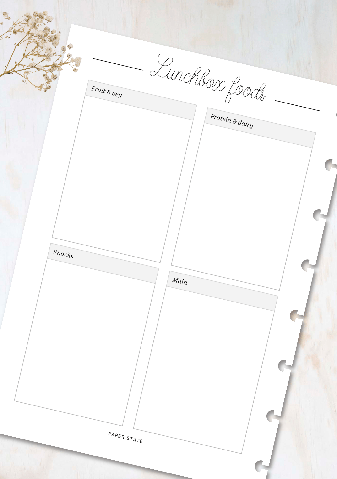 Family meal planning insert set