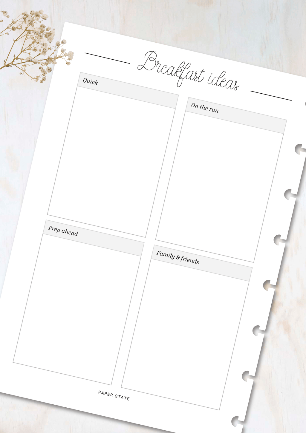 Family meal planning insert set