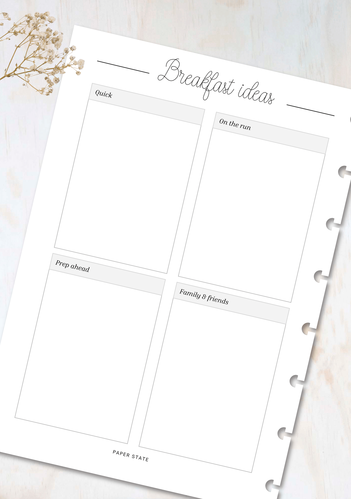 Family meal planning insert set