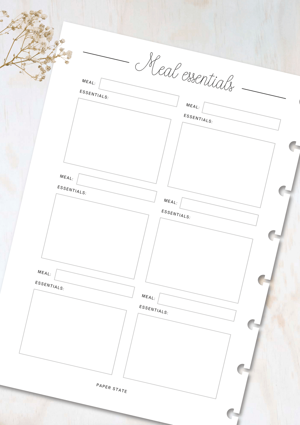 Family meal planning insert set