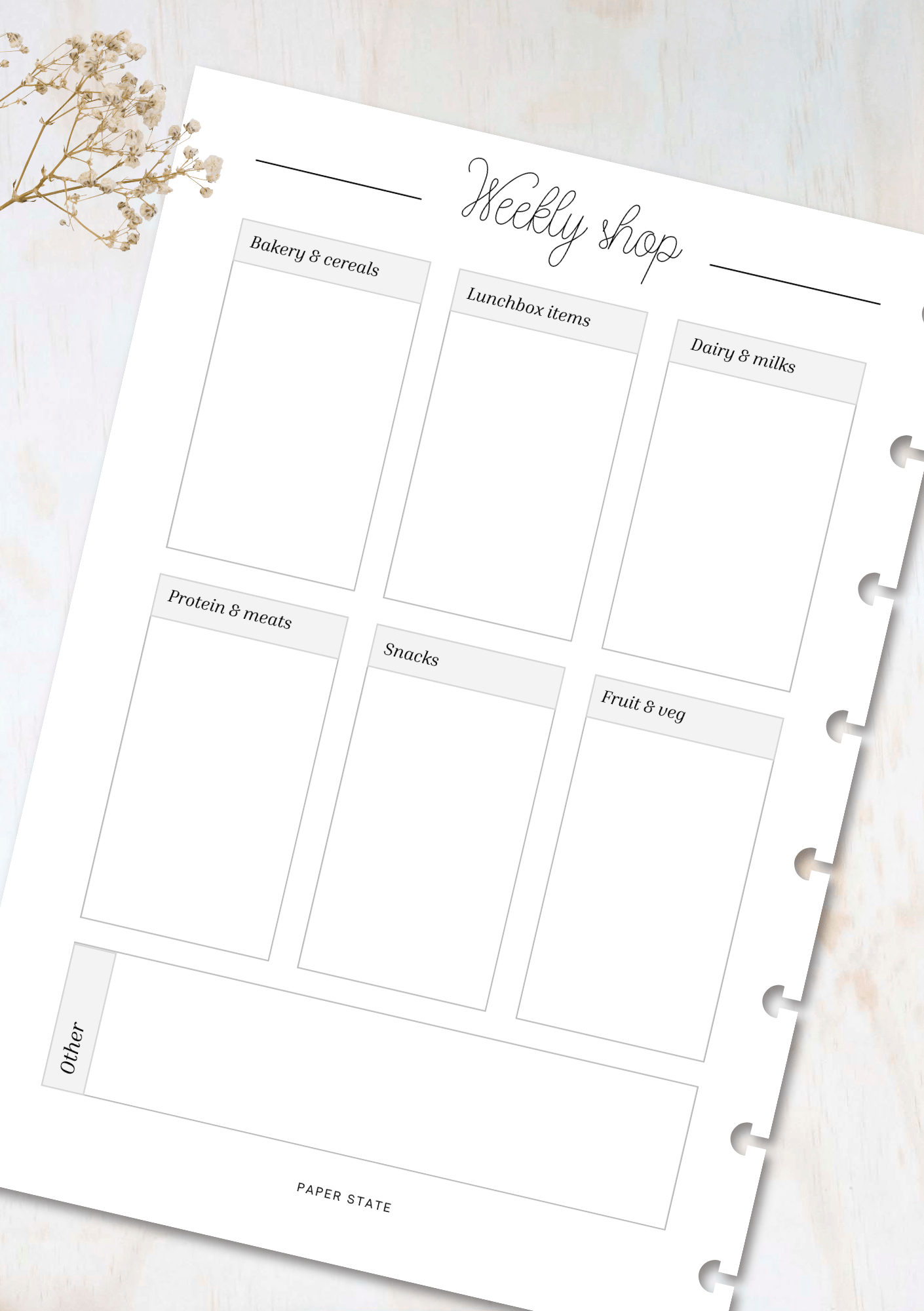 Family meal planning insert set