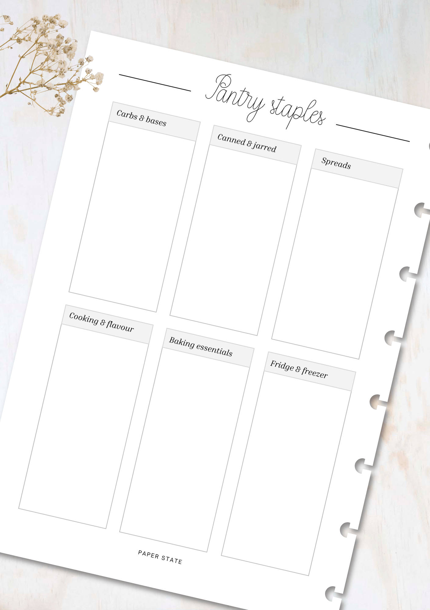 Family meal planning insert set