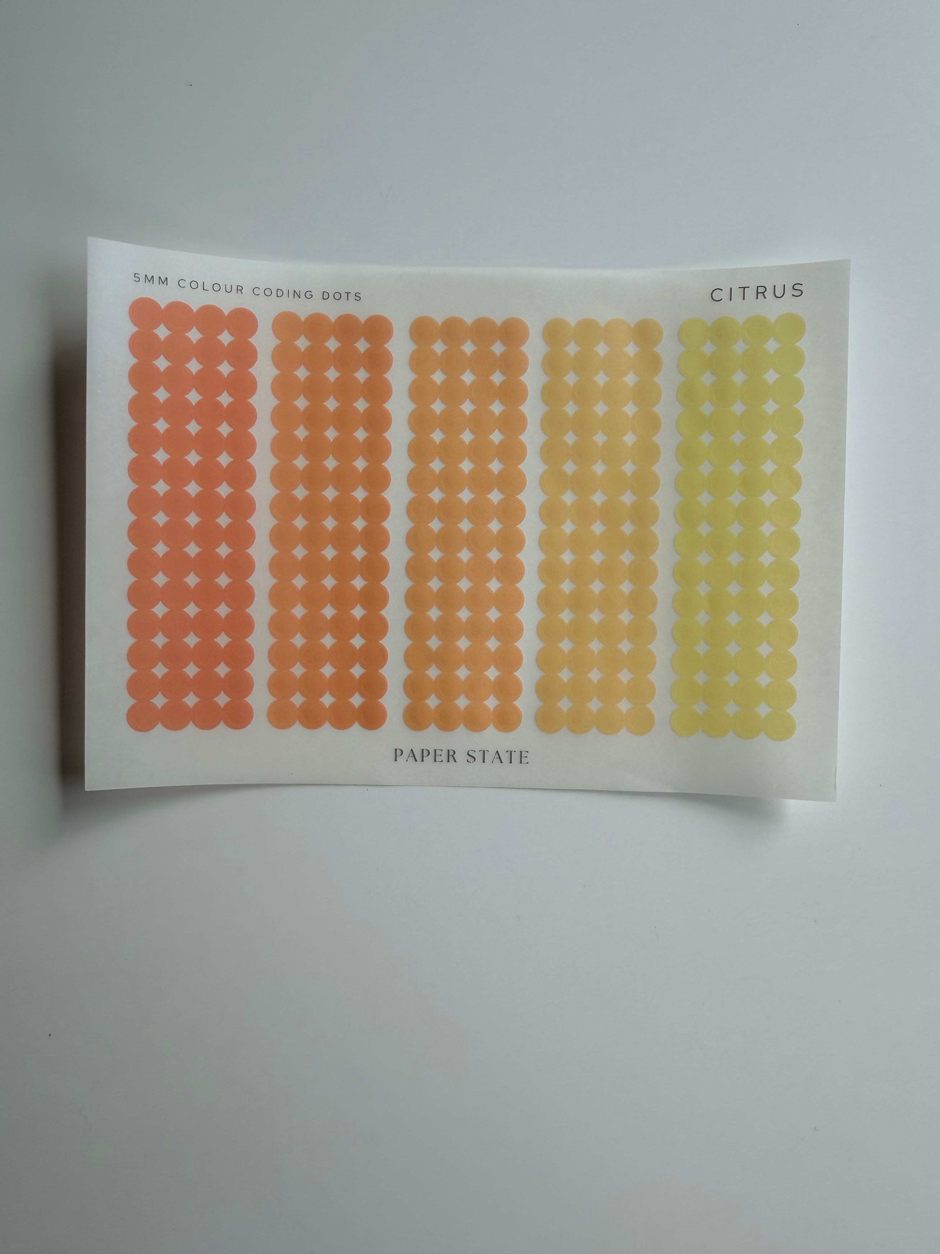 1 sheet | Transparent colour coding sticker dots | Citrus