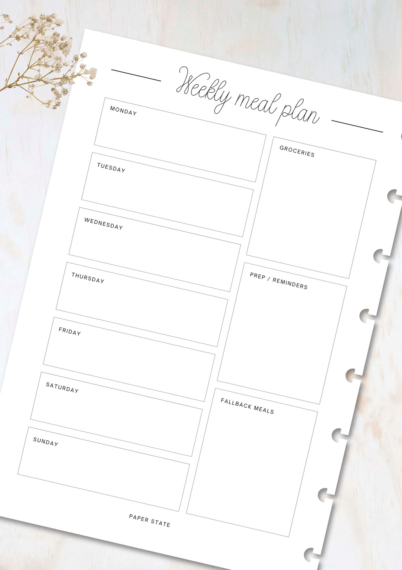 Family meal planning insert set
