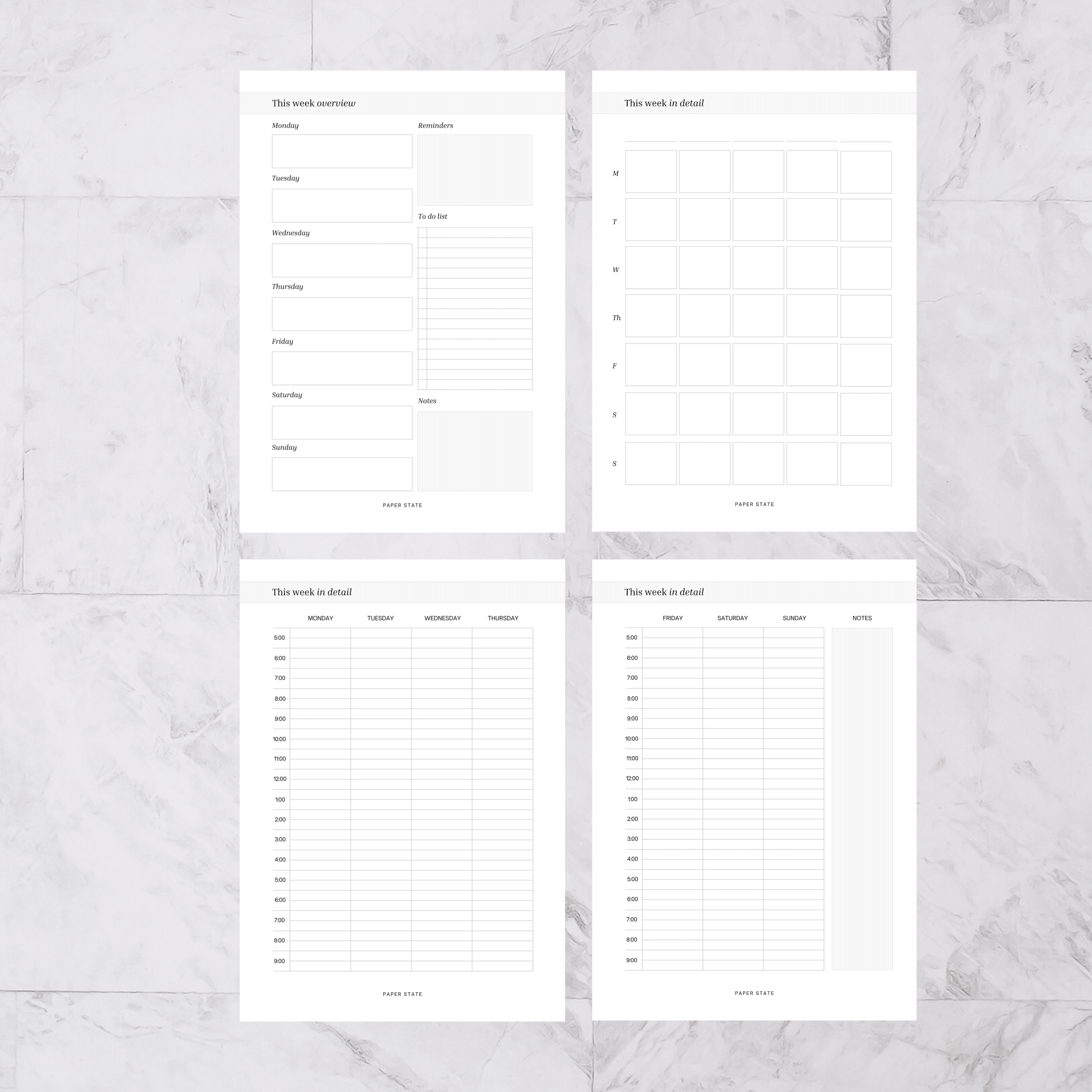 Weekly schedule inserts