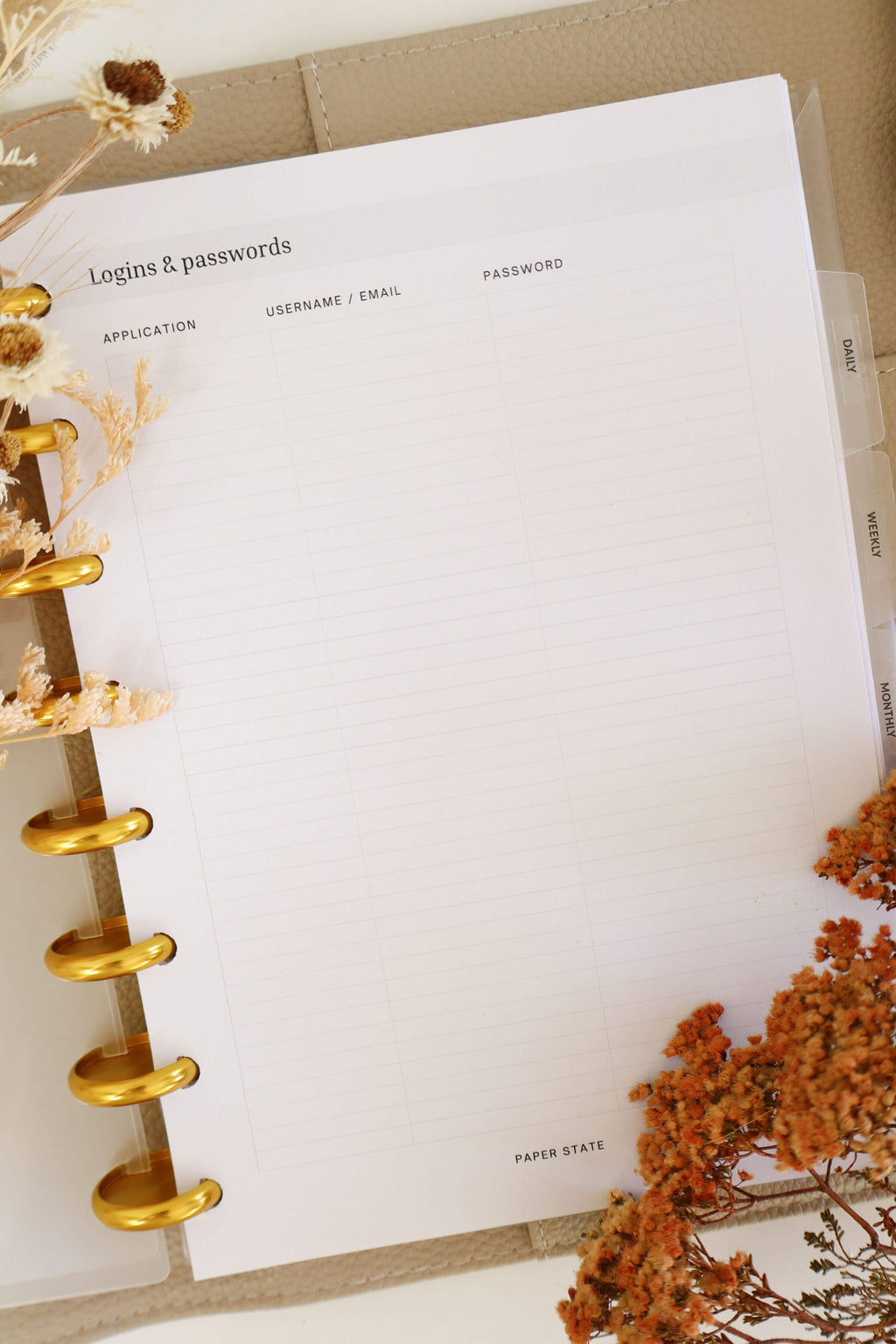Logins & passwords inserts