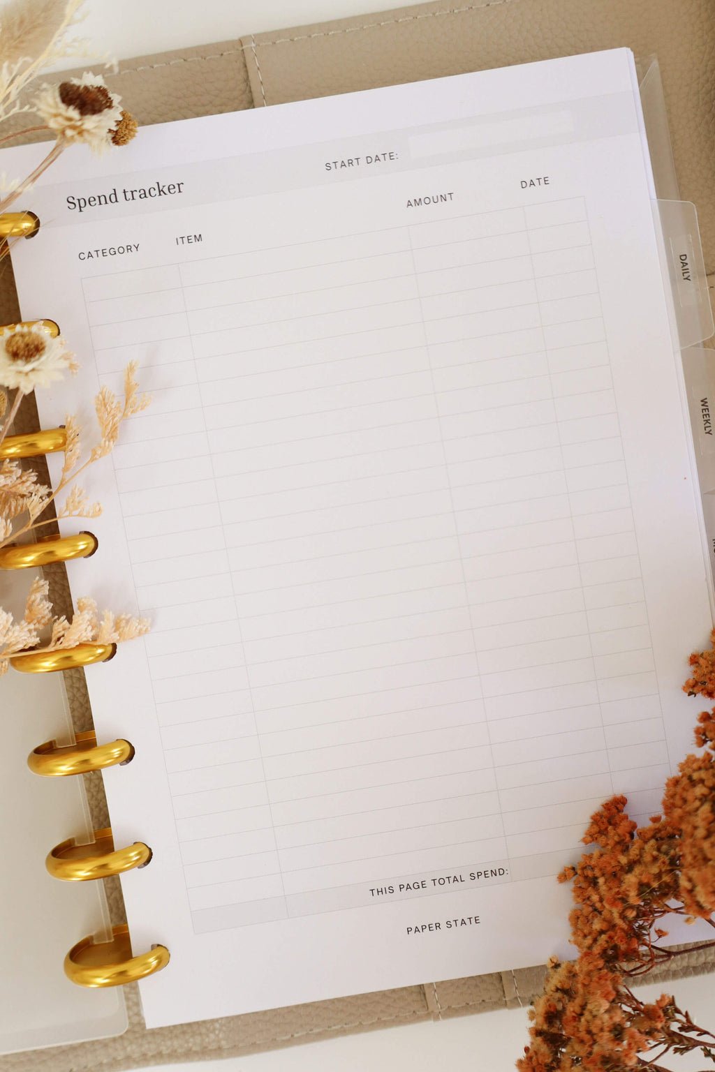 Spend tracker inserts