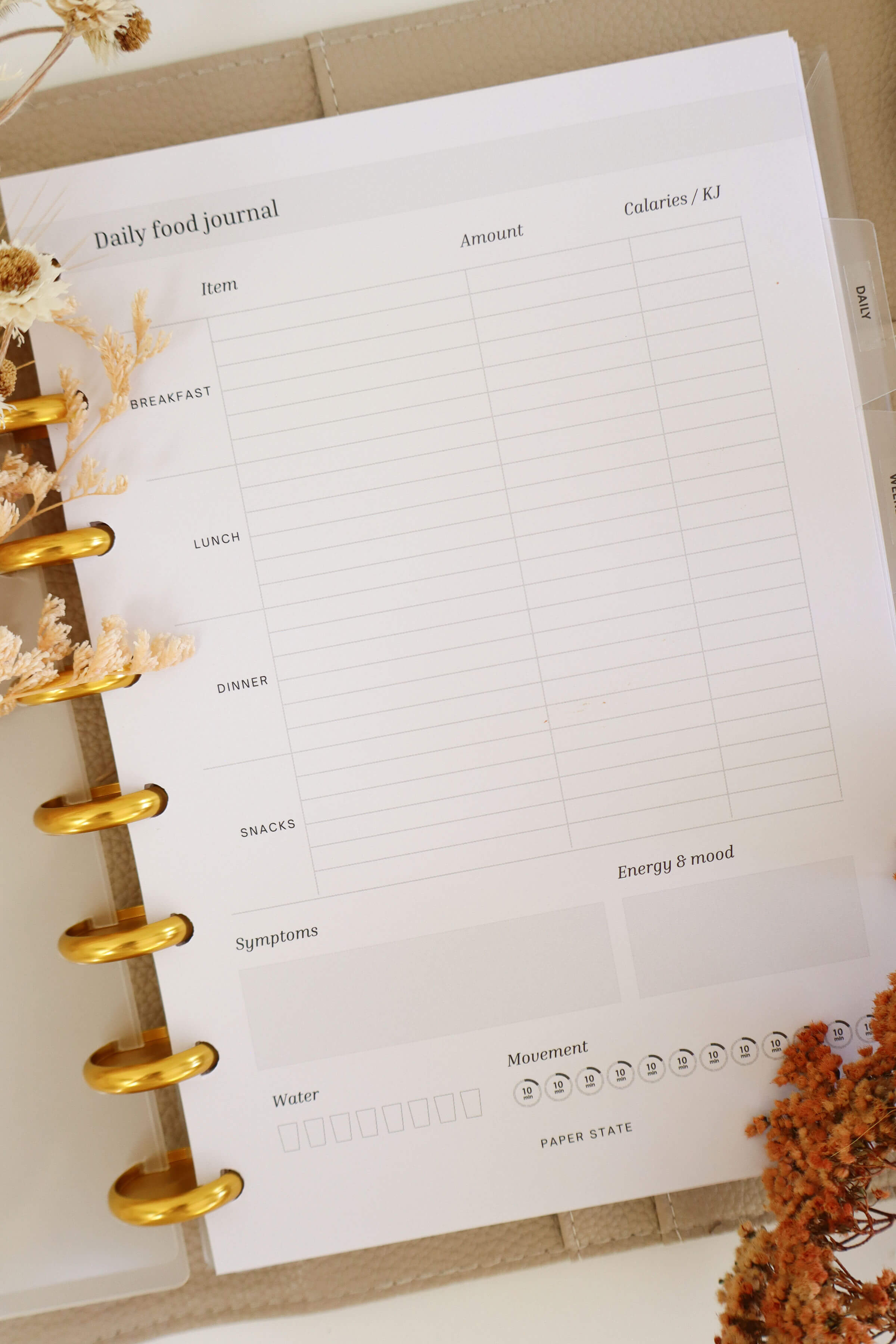 Food journal inserts
