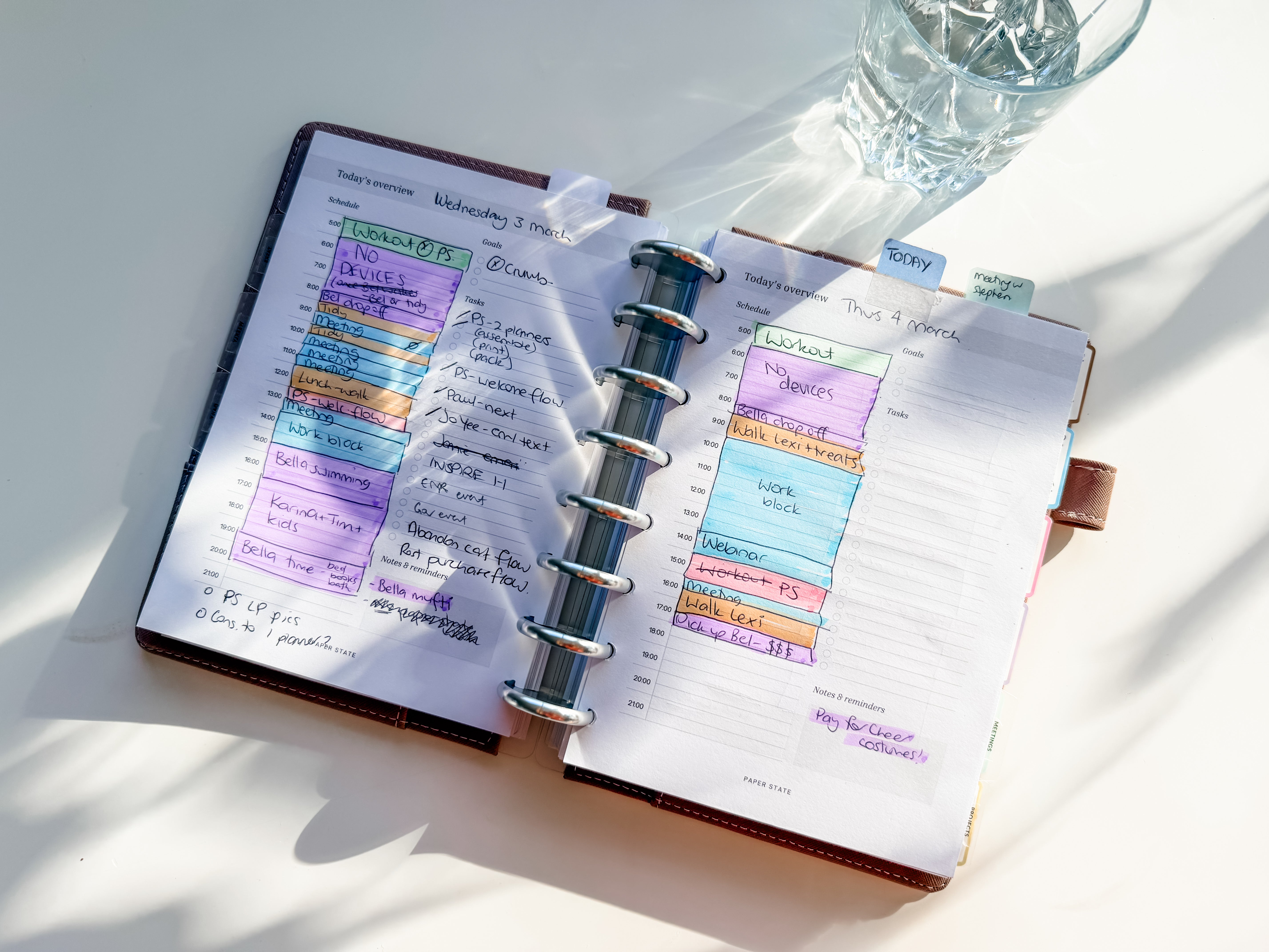 A5 Daily Overview Undated — A5 discbound insert — refillable planner pages, close-up