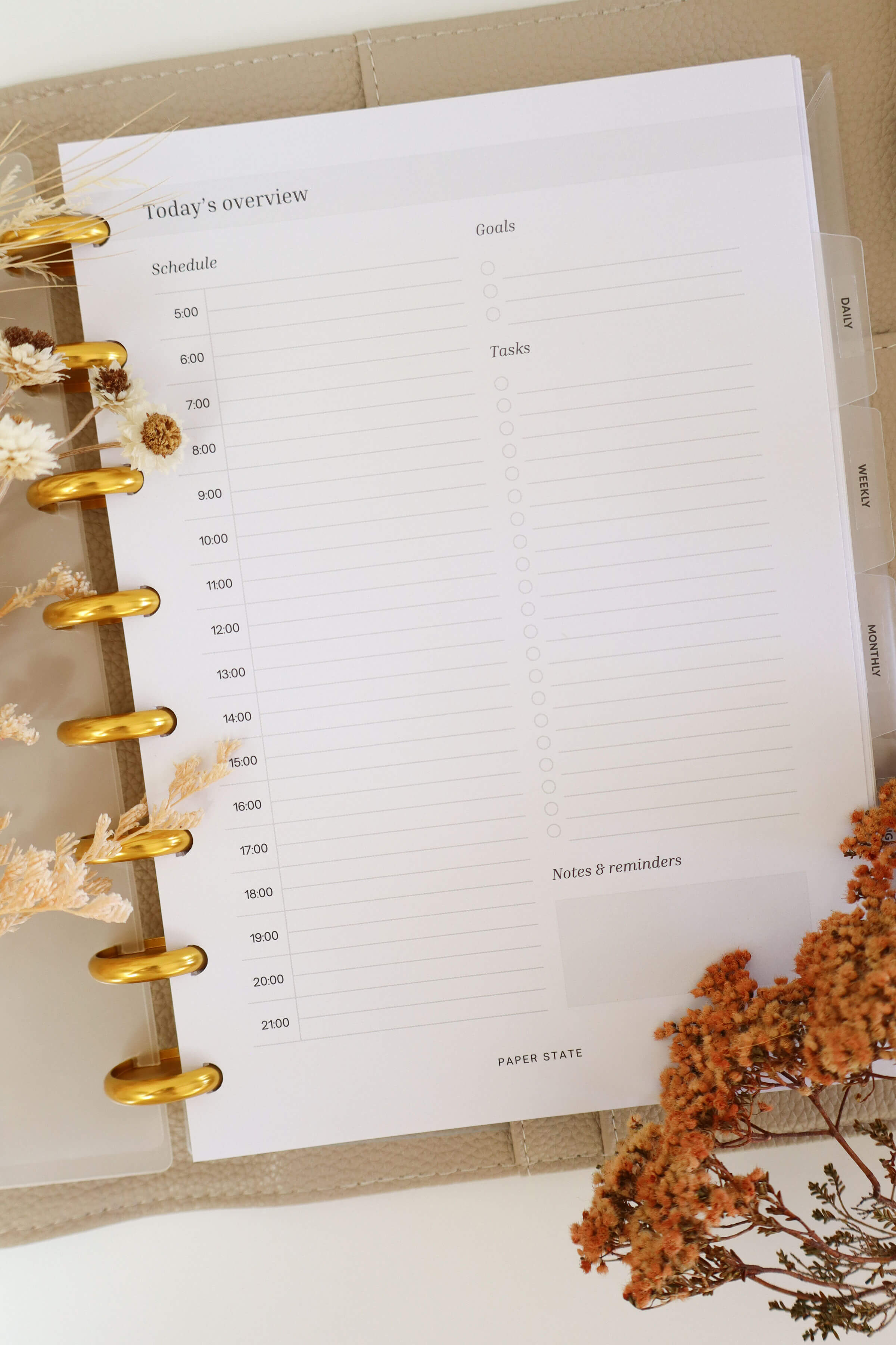 A5 Daily Overview Undated — A5 discbound insert — refillable planner pages