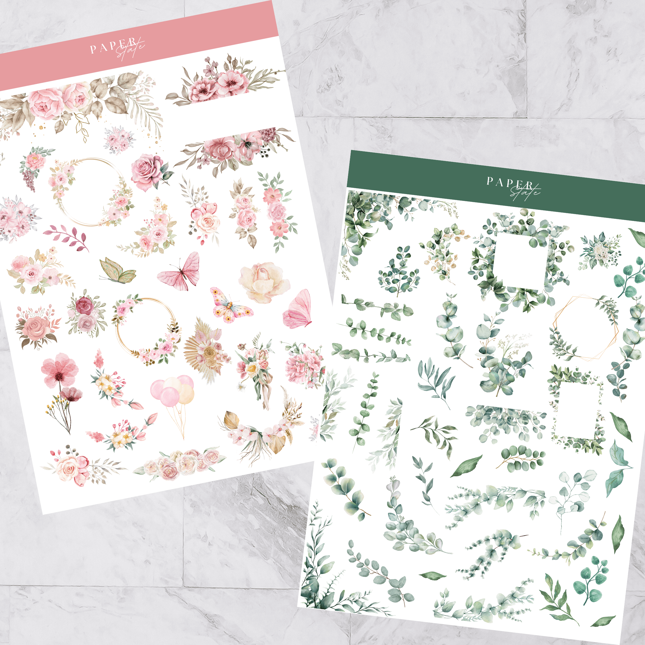 A5 Sticker sheets Floral & foliage bundle — refillable planner accessory