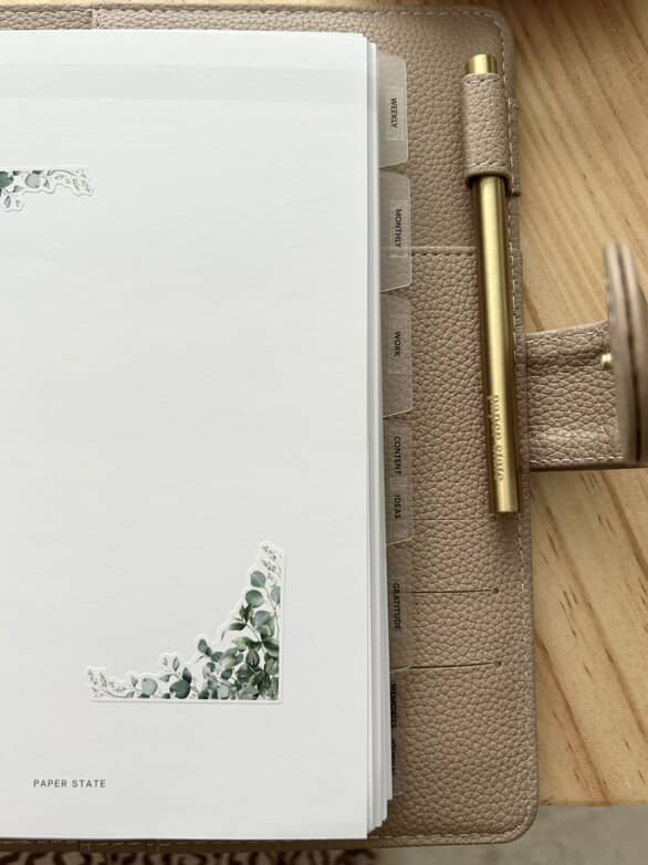 A5 Transparent divider tabs blank with stickers — tab dividers for discbound planners, close-up
