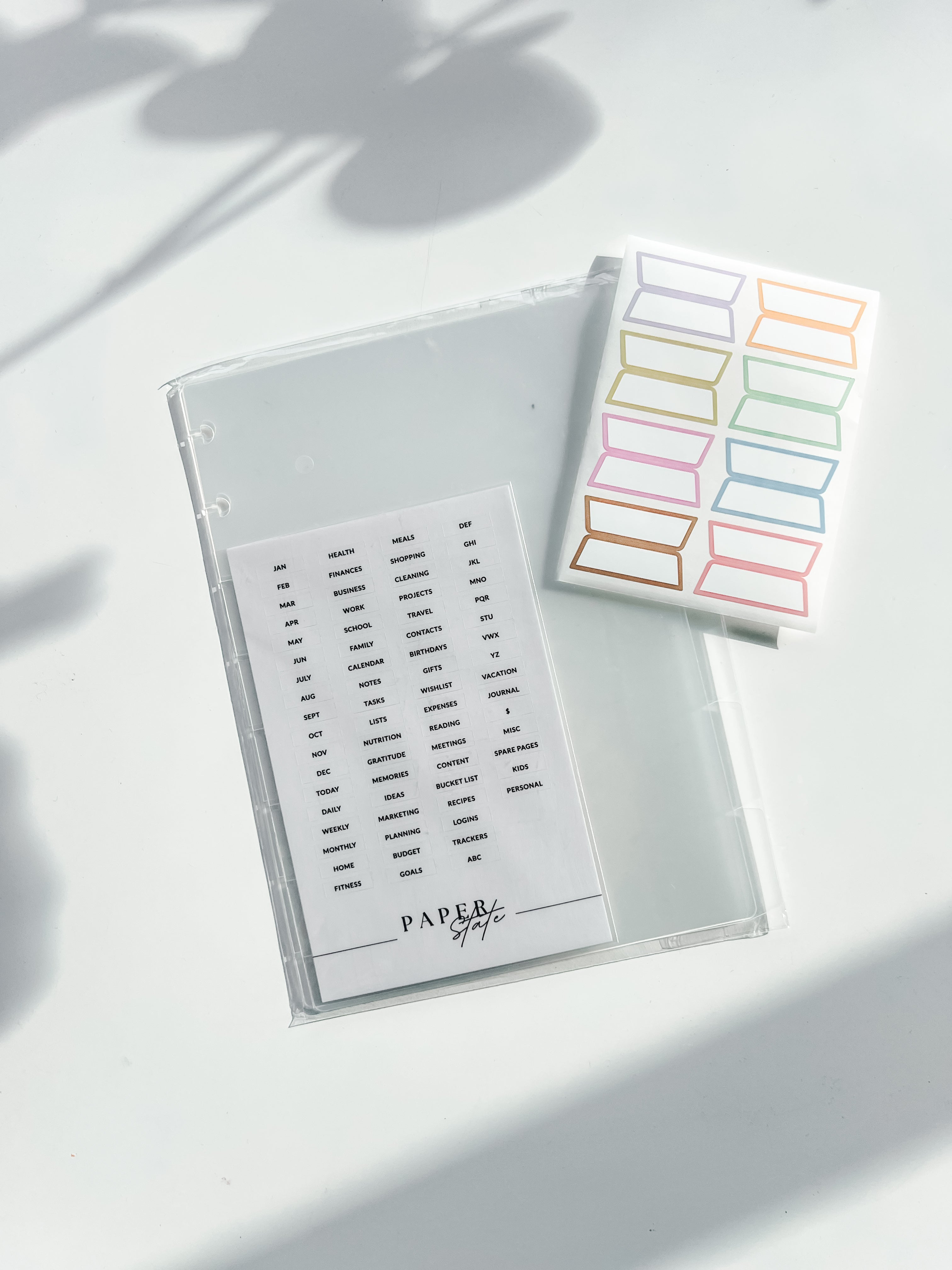A5 Transparent divider tabs blank with stickers — tab dividers for discbound planners, lifestyle photo
