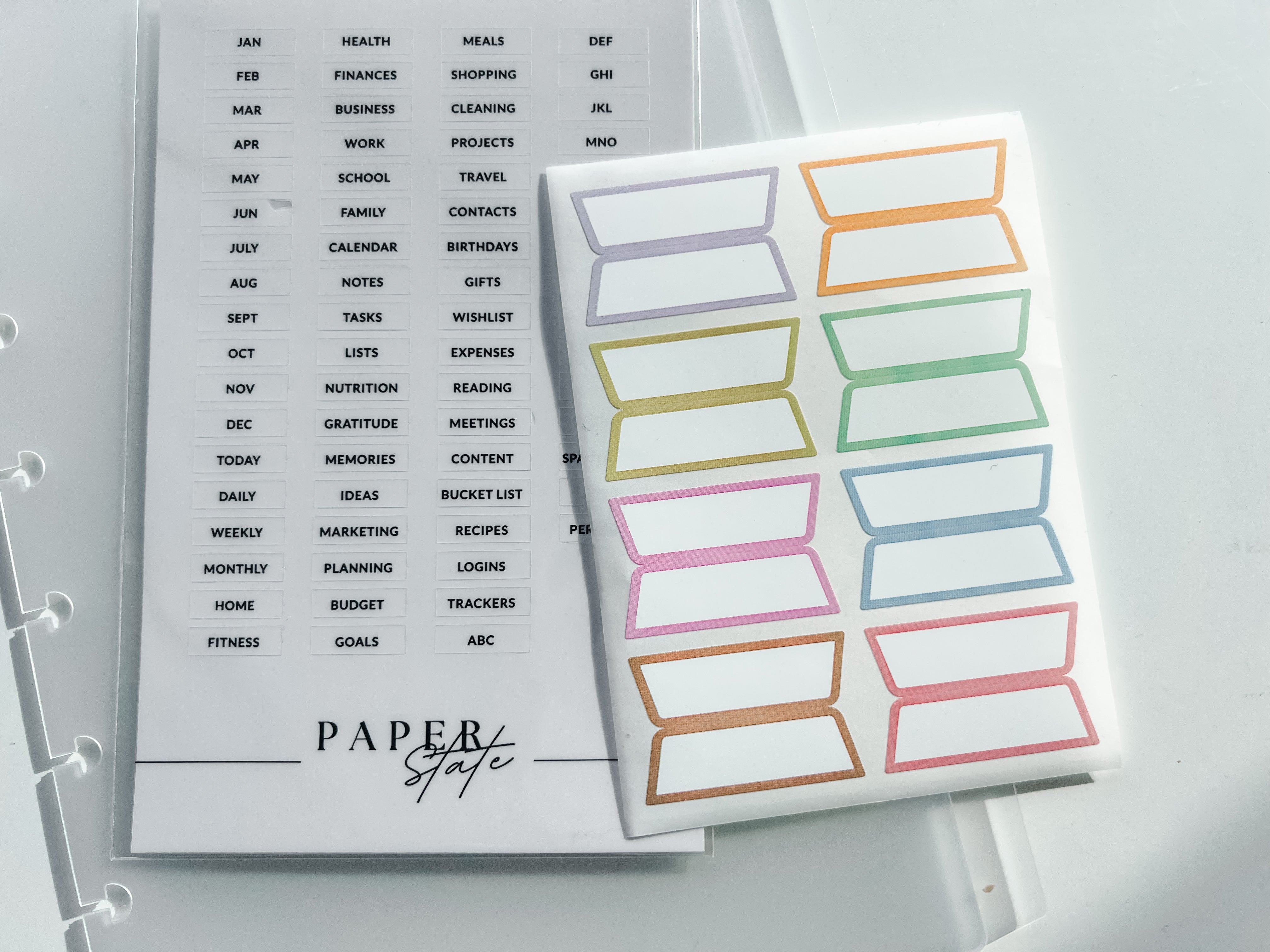 A5 Transparent divider tabs blank with stickers — tab dividers for discbound planners, additional view