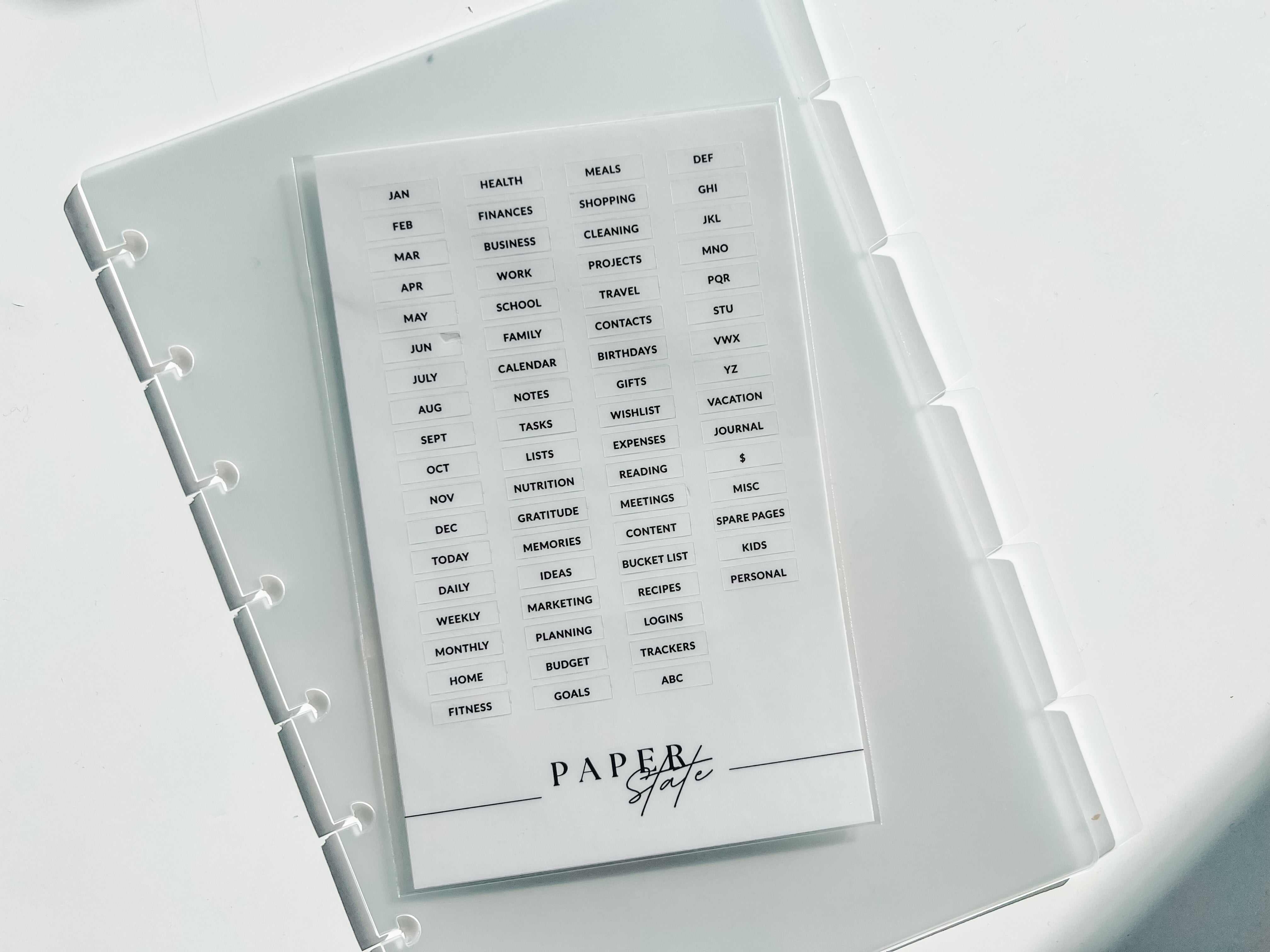 A5 Transparent divider tabs blank with stickers — tab dividers for discbound planners