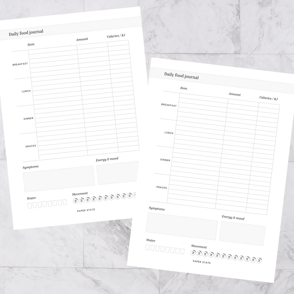 Food journal inserts