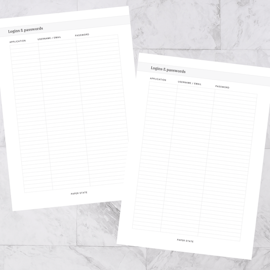 A5 | Discbound | Insert | LOGINS & PASSWORDS | 2 sheets