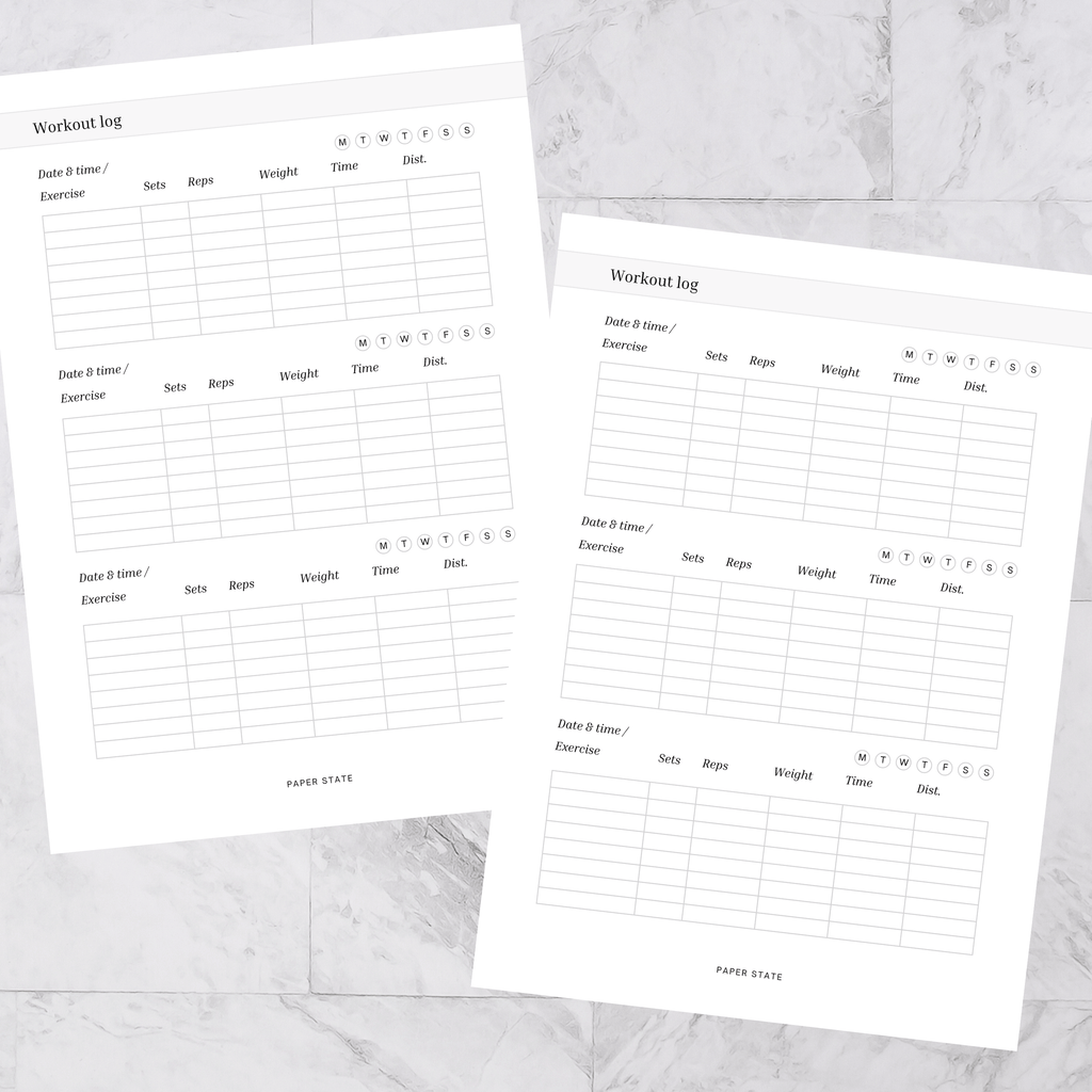 Workout log inserts
