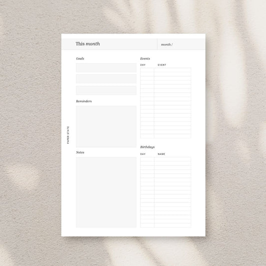 A5 | Ring binder | Insert | MONTHLY PLANNER