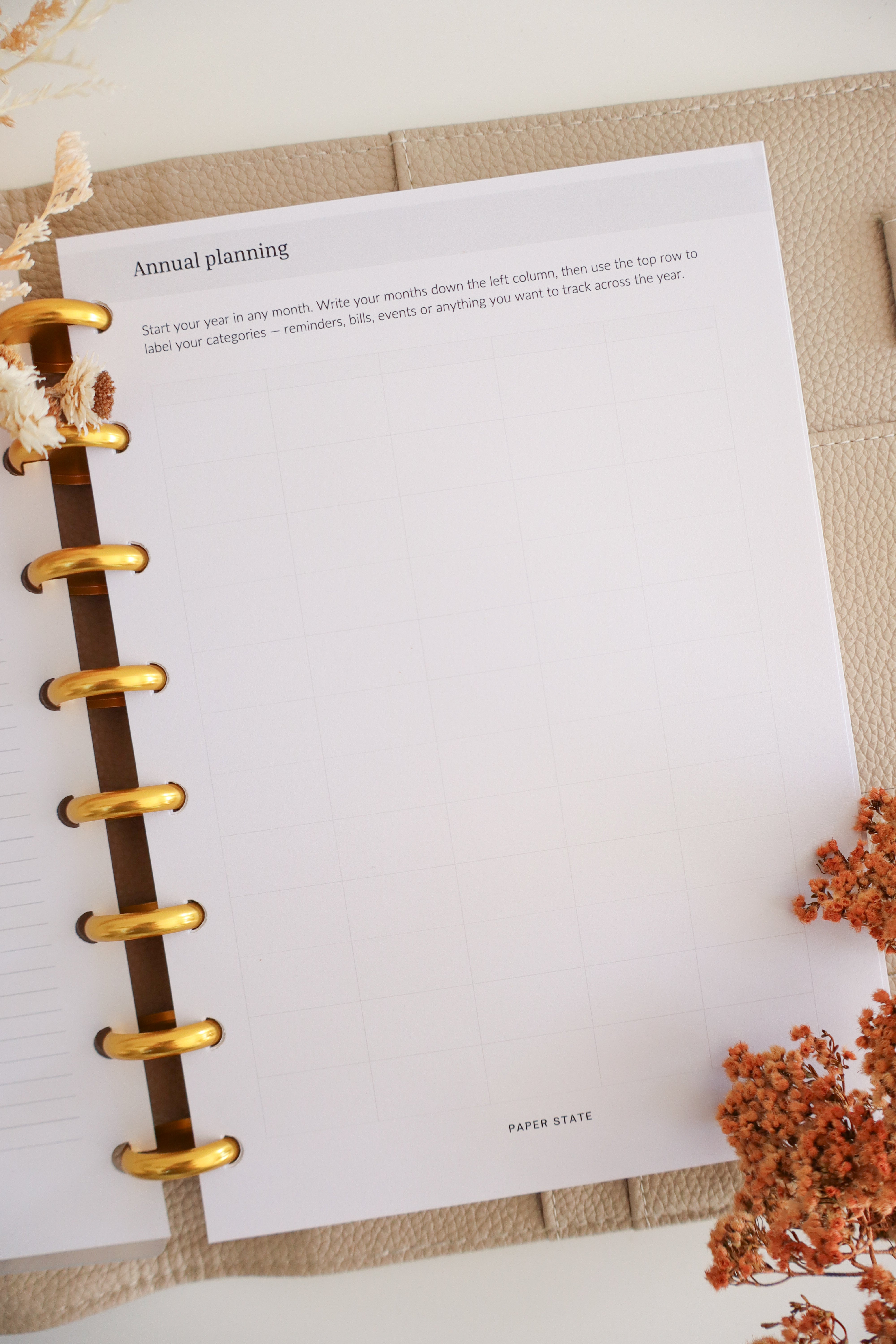 Annual Calendar Undated — refillable A5 planner insert