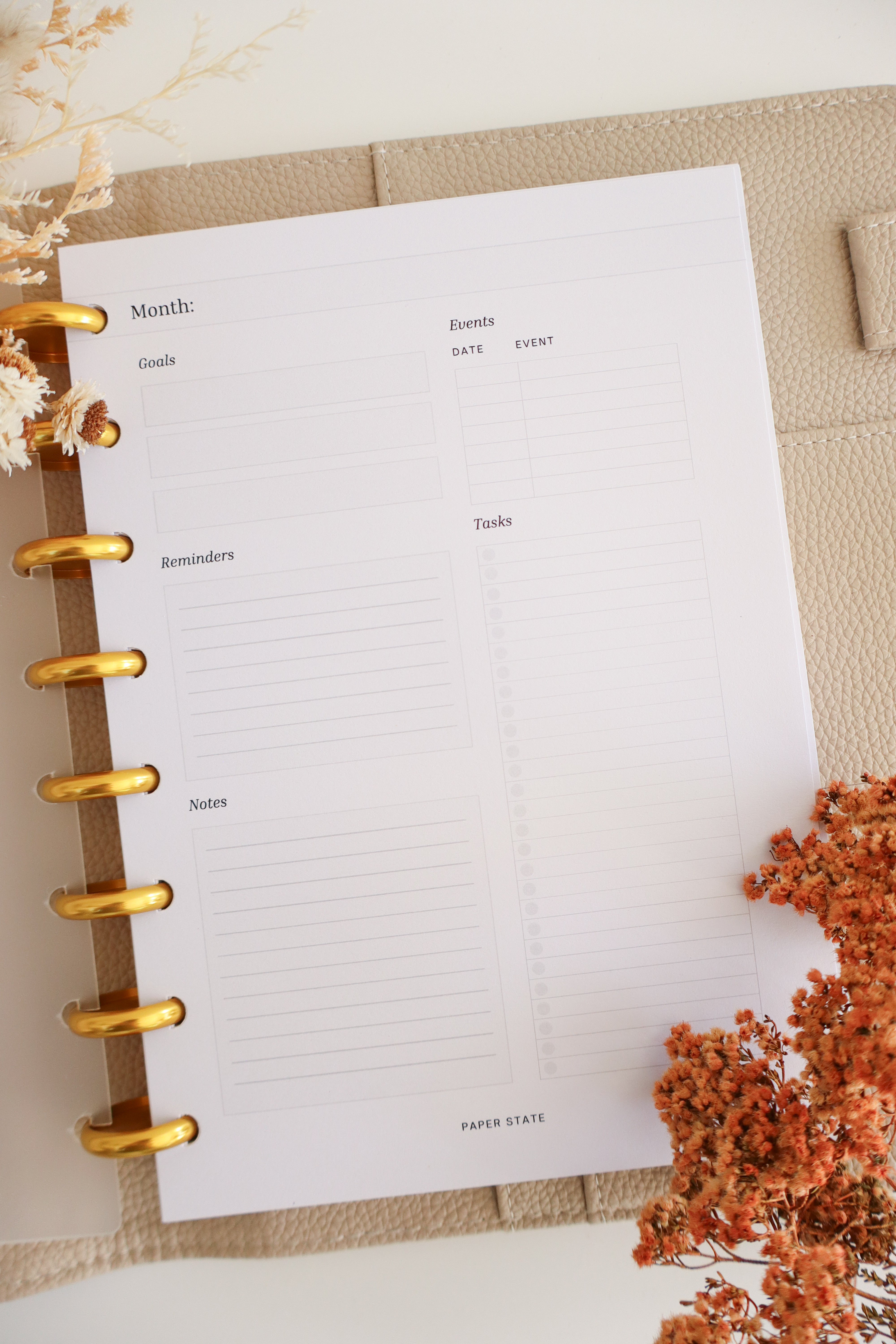 Monthly Calendar Undated — refillable A5 planner insert