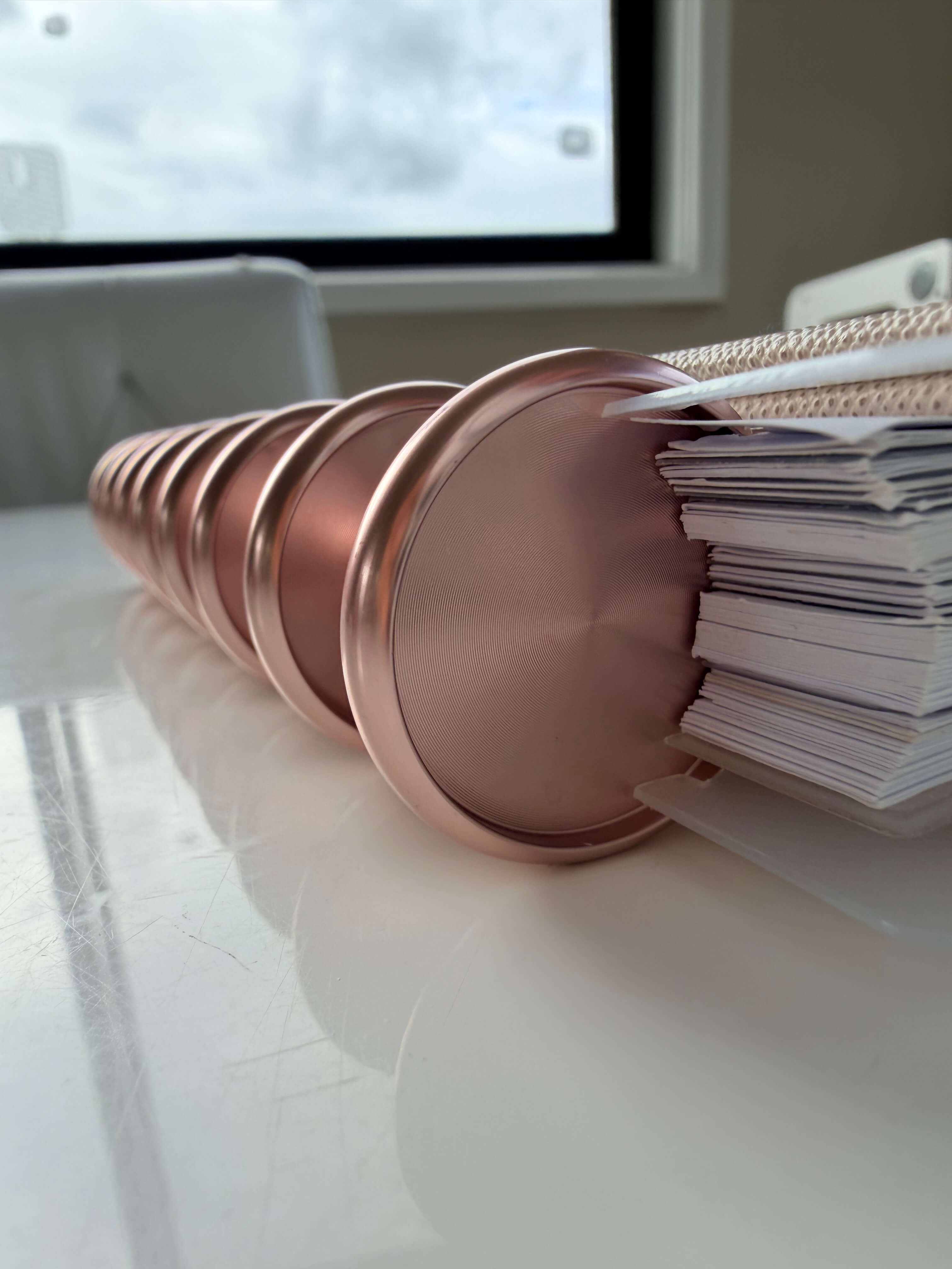 Rose Gold Discs 32mm — planner discs for discbound modular planner systems, in use