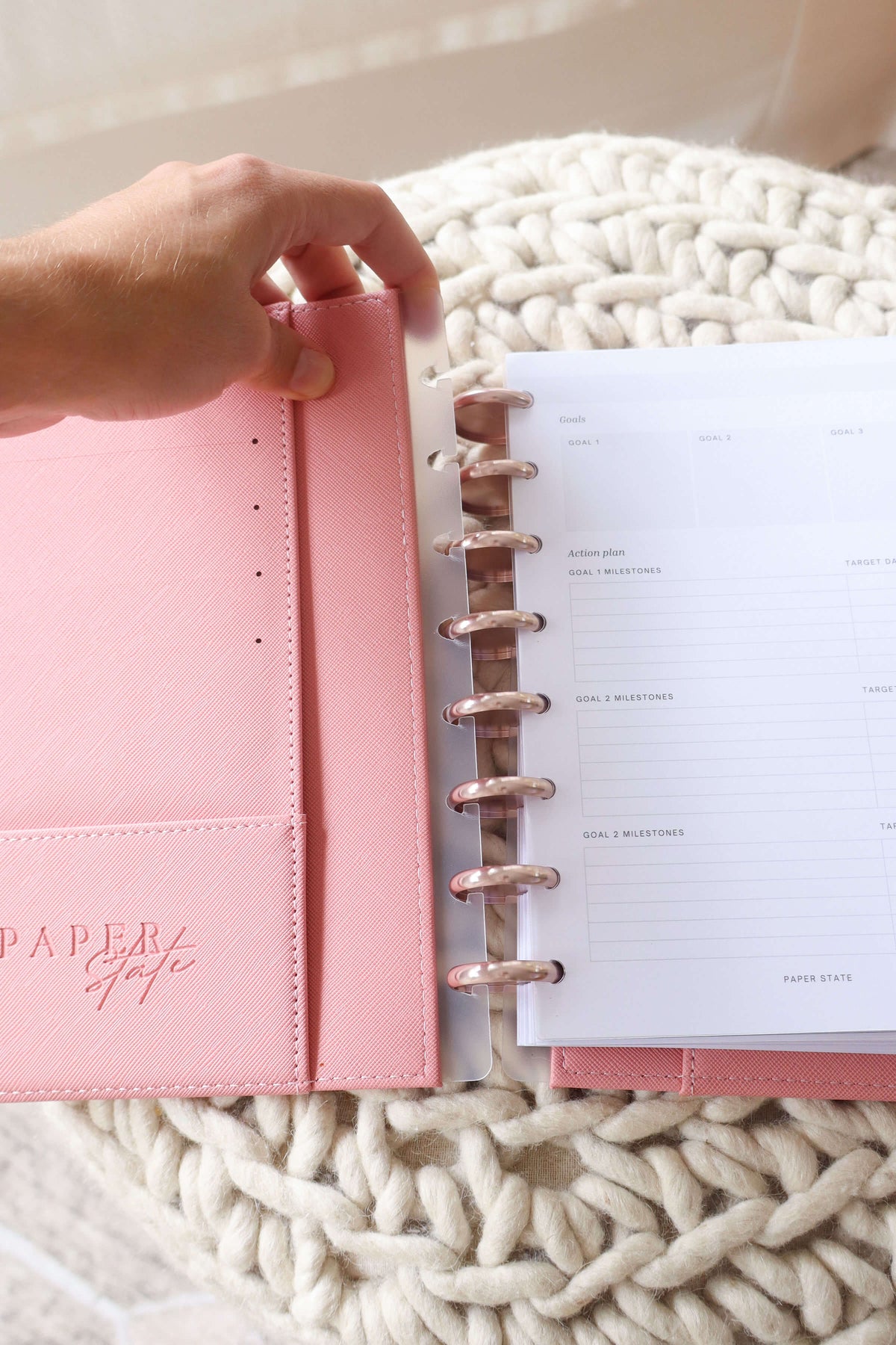 Rose snap-on cover — discbound planner cover, in use