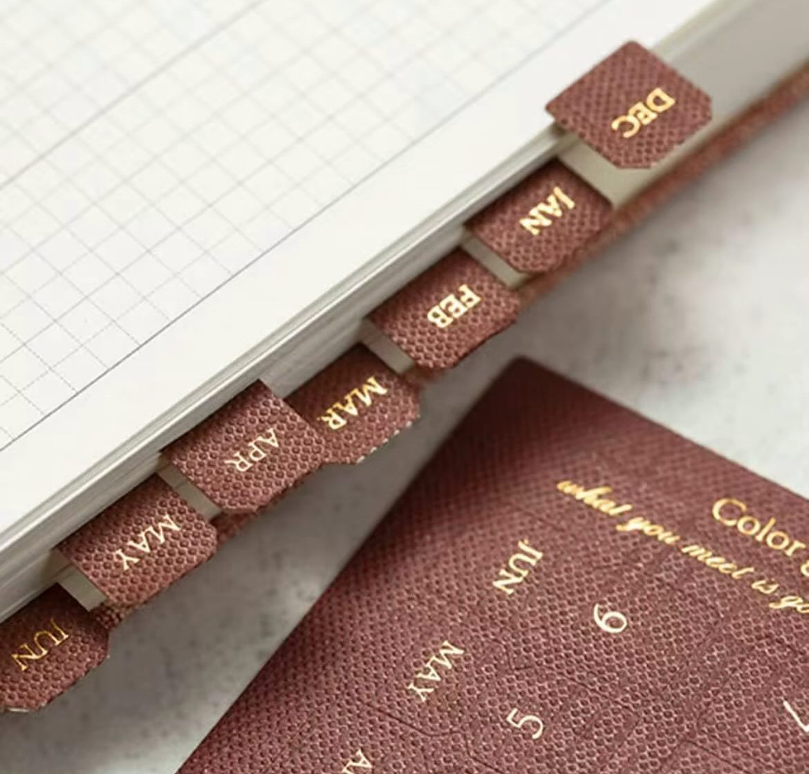 Textured monthly tab dividers — tab dividers for discbound planners