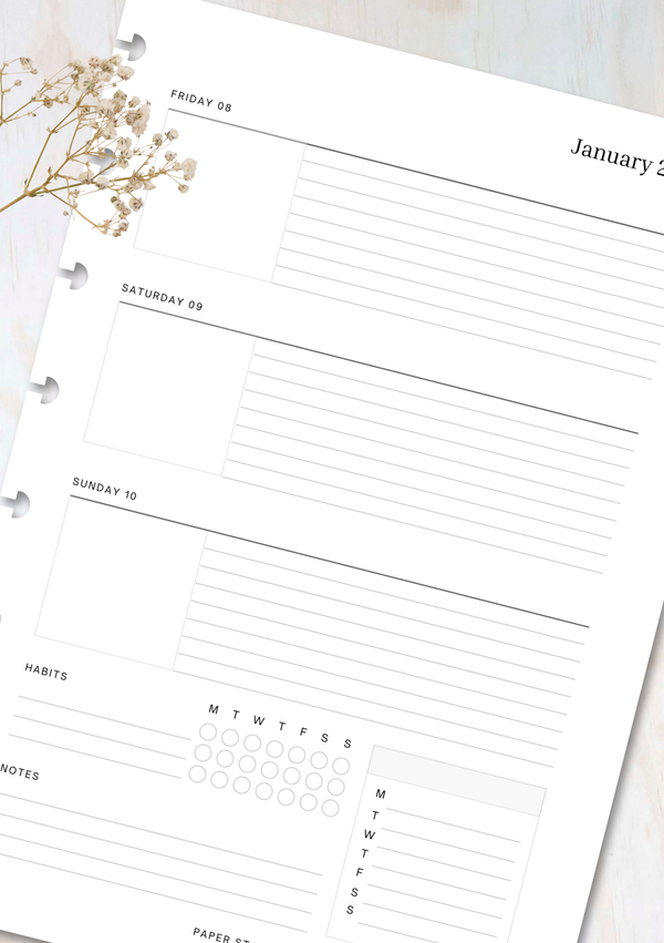 Weekly Journal 2027 Dated — refillable A5 planner insert, flat lay