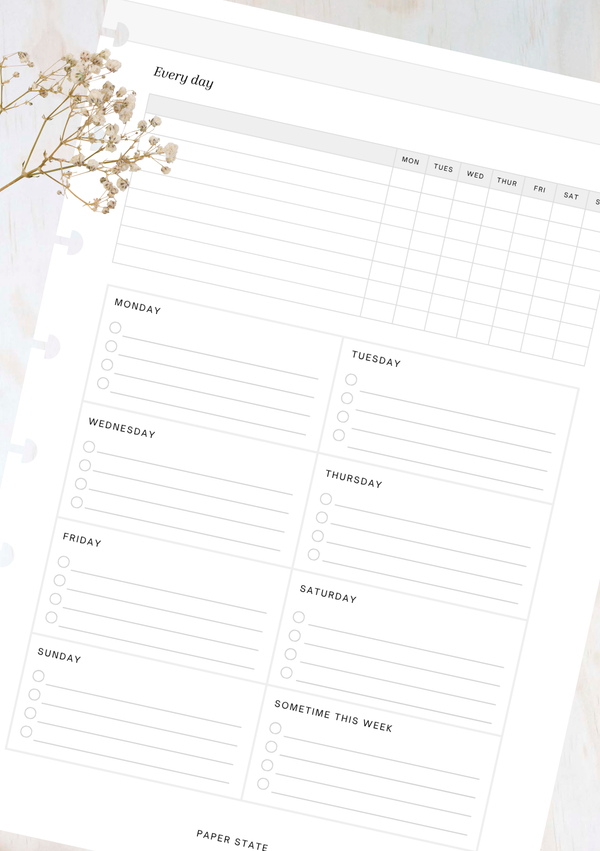 Weekly Tasks Undated — refillable A5 planner insert